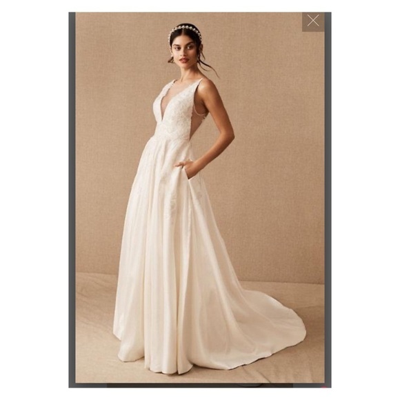 JENNY YOO BHLDN Eden Easton Wedding Gown Size 14 Deep V Neck Cutout NWT - Picture 9 of 13